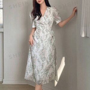 White Floral Wrap Dress